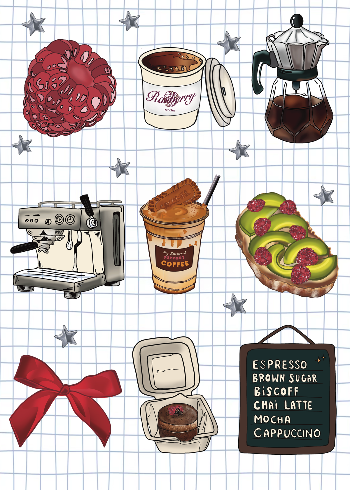 Raspberry Coffee Sticker Sheet